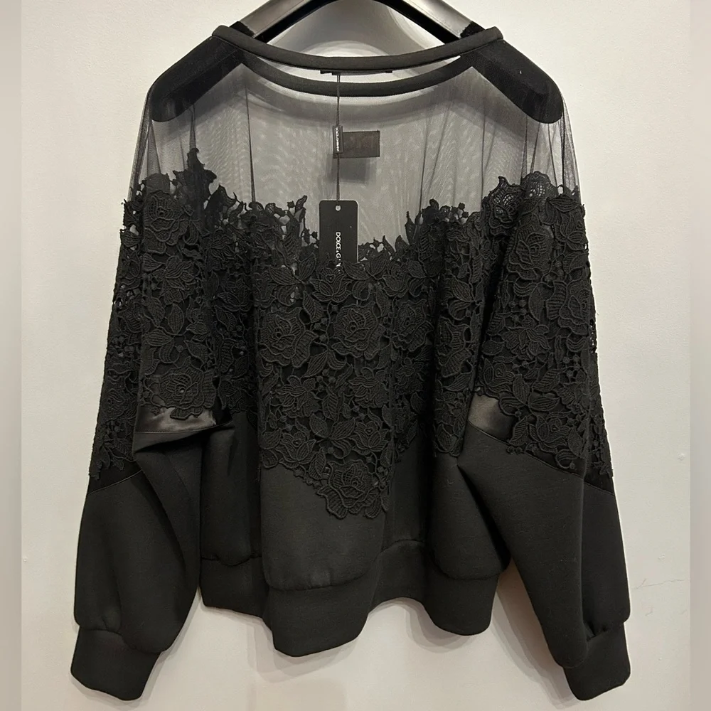 DOLCE & GABBANA Lace And Mesh Sweatshirt, size IT44 (US8/10) - Picture 6 of 13